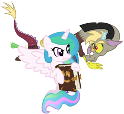 Size: 1179x1084 | Tagged: safe, artist:dilemmas4u, discord, princess celestia, g4, book, diary, show accurate, simple background, transparent background, young, younger