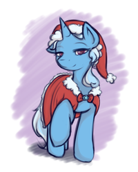 Size: 1680x2100 | Tagged: safe, artist:theparagon, trixie, pony, unicorn, g4, cape, clothes, female, hat, looking at you, mare, raised hoof, santa hat, smiling, solo