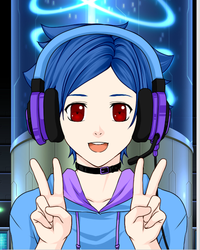 Size: 451x563 | Tagged: safe, artist:blob9001, dj pon-3, vinyl scratch, human, g4, choker, double peace sign, headphones, headset, humanized, peace sign, rinmarugames, solo