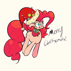 Size: 1280x1280 | Tagged: safe, artist:turtlefarminguy, pinkie pie, g4, christmas, female, hair bow, hat, santa hat, solo