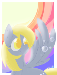 Size: 3000x4000 | Tagged: safe, artist:anon3mau5, derpy hooves, pegasus, pony, g4, bubble, female, high res, mare, smiling, solo, spread wings