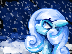 Size: 1280x960 | Tagged: safe, artist:clrb, oc, oc only, oc:snowdrop, snow, snowfall, solo