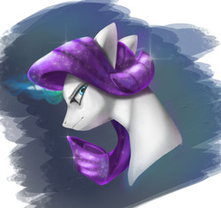 Size: 2126x2000 | Tagged: safe, artist:santagiera, rarity, pony, unicorn, g4, female, glowing horn, high res, horn, looking at you, mare, portrait, profile, solo