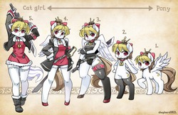 Size: 1280x828 | Tagged: safe, artist:shepherd0821, oc, oc only, oc:zoey, pony, anthro, semi-anthro, unguligrade anthro, ambiguous facial structure, anthro chart, anthro with ponies, bipedal, collar, sword, weapon
