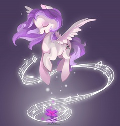 Size: 602x630 | Tagged: safe, artist:parfywarfy, oc, oc only, oc:earth miracle, pegasus, pony, flower, music notes, solo