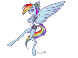 Size: 1032x774 | Tagged: dead source, safe, artist:vautaryt, rainbow dash, anthro, unguligrade anthro, g4, alternate hairstyle, crossed arms, ear piercing, female, helix piercing, lidded eyes, makeup, piercing, simple background, solo, spread wings, tattoo, transparent background, wings