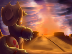 Size: 4459x3375 | Tagged: safe, artist:otakuap, applejack, g4, desert, female, scenery, solo, sunset