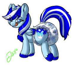 Size: 921x812 | Tagged: safe, artist:lildooks, oc, oc only, oc:ice storm, pony, unicorn, diaper, horn, non-baby in diaper, poofy diaper, solo, unicorn oc