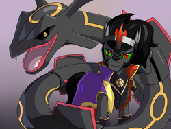 Size: 3200x2400 | Tagged: safe, artist:ligerstorm, king sombra, rayquaza, g4, crossover, high res, oda nobunaga, pokémon, pokémon conquest, shiny rayquaza