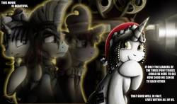 Size: 1250x735 | Tagged: safe, artist:jamescorck, chancellor puddinghead, commander hurricane, princess platinum, oc, oc:movie slate, ghost, g4, ask, christmas, christmas truce, crying, hat, joyeux noel, santa hat, tumblr