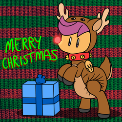 Size: 1280x1280 | Tagged: safe, artist:fillyscoots42, scootaloo, pegasus, pony, reindeer, g4, christmas, clothes, costume, crinkleloo, diaper, female, non-baby in diaper, poofy diaper, rudolph the red nosed reindeer, solo