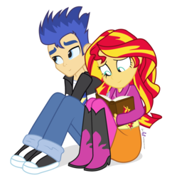 Size: 870x900 | Tagged: safe, artist:dm29, flash sentry, sunset shimmer, human, equestria girls, g4, book, clothes, cute, female, humanized, journal, looking away, male, ship:flashimmer, shipping, shy, simple background, sitting, smiling, straight, sweater, transparent background, vector