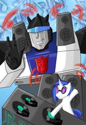 Size: 709x1036 | Tagged: safe, artist:kartoon12, dj pon-3, vinyl scratch, pony, unicorn, g4, crossover, disc jockey, jazz, speaker, transformers, turntable