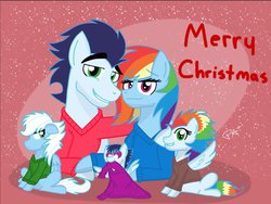 Size: 1024x769 | Tagged: safe, artist:pimpartist101, rainbow dash, soarin', oc, g4, clothes, colt, family photo, foal, male, offspring, parent:rainbow dash, parent:soarin', parents:soarindash, ship:soarindash, shipping, straight, sweater