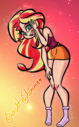 Size: 582x941 | Tagged: safe, artist:legions20, artist:mojot, edit, sunset shimmer, human, equestria girls, g4, breasts, busty sunset shimmer, clothes, collaboration, cute, female, heart eyes, humanized, shimmerbetes, socks, solo, wingding eyes