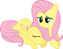 Size: 900x701 | Tagged: safe, artist:richhap, fluttershy, g4, cuddling, filly, fluttermom, self adoption, self ponidox, simple background, sleeping, snuggling, transparent background, vector