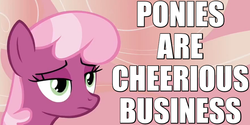 Size: 800x400 | Tagged: safe, screencap, cheerilee, g4, hearts and hooves day (episode), caption, cheerilee is not amused, cheerious, female, hearts and hooves day, image macro, meme, pun, reaction image, serious business, solo, unamused