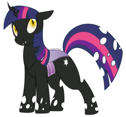 Size: 2000x1860 | Tagged: safe, artist:cloudyrei, twilight sparkle, changeling, changeling queen, g4, changelingified, evil clone, female, purple changeling, queen twilight, solo, species swap, twiling, wingless, wingless changeling