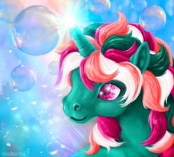 Size: 775x700 | Tagged: safe, artist:voodoo-tiki, fizzy, twinkle eyed pony, g1, bubble, female, magic, mare, signature, solo, sparkly eyes, wingding eyes