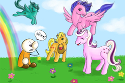 Size: 800x533 | Tagged: safe, artist:xxhauntedxx, applejack (g1), firefly, medley, twilight, g1, rescue at midnight castle, rainbow