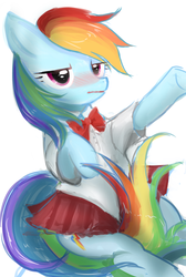 Size: 1240x1843 | Tagged: safe, artist:weiliy, rainbow dash, g4, blushing, clothes, female, pixiv, schoolgirl, solo