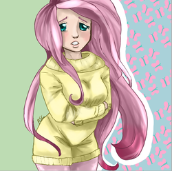 Size: 512x508 | Tagged: safe, artist:river-skittycartoon, fluttershy, human, g4, clothes, female, humanized, solo, sweatershy