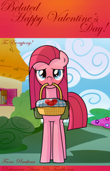 Size: 600x930 | Tagged: safe, artist:frankier77, pinkie pie, ask pinkamena diane pie, g4, ask, basket, female, mouth hold, pinkamena diane pie, solo, tumblr