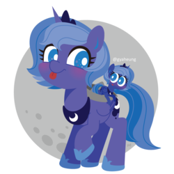 Size: 1024x1024 | Tagged: dead source, safe, artist:pixiedot9, princess luna, g4, :p, blushing, cute, diabetes, filly, hat, leaning, lunabetes, moon, paper hat, raised hoof, self ponidox, simple background, smiling, tongue out, transparent background, woona