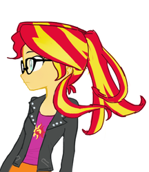 Size: 483x558 | Tagged: dead source, safe, artist:baekgup, sunset shimmer, equestria girls, g4, my little pony equestria girls: rainbow rocks, alternate hairstyle, female, glasses, ponytail, solo