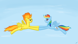 Size: 1920x1080 | Tagged: safe, artist:shikogo, rainbow dash, spitfire, g4, female, flying, lesbian, ship:spitdash, shipping