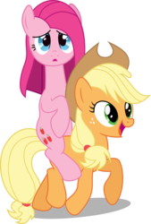 Size: 6000x8861 | Tagged: safe, artist:notlikelyanartist, applejack, pinkie pie, earth pony, pony, g4, magical mystery cure, absurd resolution, female, mare, pinkamena diane pie, pinkie pie riding applejack, ponies riding ponies, riding, simple background, swapped cutie marks, transparent background, vector