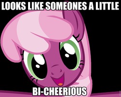 Size: 960x772 | Tagged: safe, artist:comfydove, cheerilee, g4, bi-curious, female, image macro, smiling, solo, word play