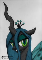 Size: 1061x1500 | Tagged: safe, artist:rockingscorpion, queen chrysalis, changeling, changeling queen, g4, crown, female, jewelry, portrait, regalia, solo