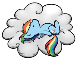Size: 2000x1550 | Tagged: safe, artist:midnightpremiere, rainbow dash, pegasus, pony, g4, charles m schulz, cloud, female, mare, peanuts, simple background, sleeping, snoopy, solo, style emulation, transparent background