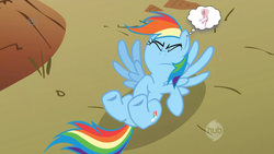 Size: 850x478 | Tagged: safe, rainbow dash, g4, female, meme, solo, that red guy, wat