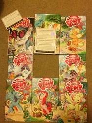 Size: 1944x2592 | Tagged: safe, idw, applejack, dj pon-3, fluttershy, pinkie pie, rainbow dash, rarity, twilight sparkle, vinyl scratch, g4, andy price, certificate, katie cook, signature, tara strong