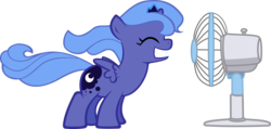 Size: 3176x1517 | Tagged: safe, artist:kurokaji11, princess luna, alicorn, pony, g4, artifact, cute, electric fan, eyes closed, fan, female, filly, happy, simple background, solo, transparent background, woona, younger