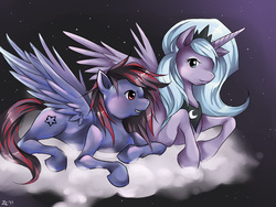 Size: 1000x750 | Tagged: safe, artist:qiisnii, princess luna, oc, oc:metal sky, g4, cloud