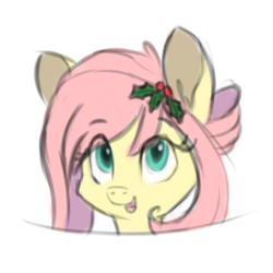 Size: 300x300 | Tagged: safe, artist:blastdown, fluttershy, g4, askbattyshy, female, holly, looking at you, open mouth, sketch, smiling, solo