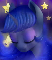 Size: 1024x1197 | Tagged: safe, artist:lemurfm, princess luna, g4, eyes closed, female, smiling, solo, stars