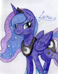 Size: 1024x1301 | Tagged: safe, artist:natura-aranza, princess luna, g4, female, smiling, solo, traditional art