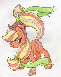 Size: 1024x1286 | Tagged: safe, artist:natura-aranza, applejack, g4, female, rainbow power, solo, traditional art