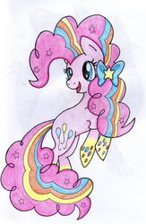 Size: 1024x1573 | Tagged: safe, artist:natura-aranza, pinkie pie, g4, female, rainbow power, rearing, smiling, solo, traditional art