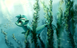 Size: 1280x800 | Tagged: safe, artist:holivi, lyra heartstrings, pony, sea pony, g4, female, seapony lyra, solo, species swap, underwater