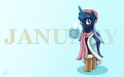 Size: 4000x2500 | Tagged: safe, artist:lovelyneckbeard, princess luna, g4, boots, clothes, coat, female, levitation, magic, mug, scarf, solo, telekinesis, wink