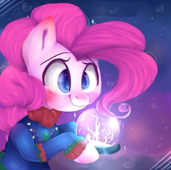 Size: 880x872 | Tagged: safe, artist:baid-woo, pinkie pie, g4, clothes, female, snow globe, solo, sweater