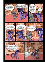 Size: 756x1057 | Tagged: safe, artist:leon-z, spike, twilight sparkle, alicorn, pony, comic:returns endings & beginnings, g4, book, comic, female, golden oaks library, mare, twilight sparkle (alicorn)