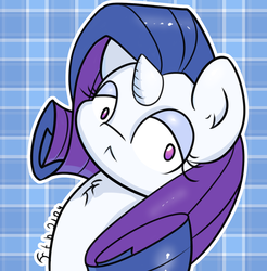 Size: 1355x1377 | Tagged: safe, rarity, pony, unicorn, g4, :<, bust, colored, female, looking at you, mare, outline, portrait, signature, solo