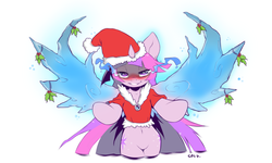 Size: 1000x600 | Tagged: safe, artist:cold-blooded-twilight, twilight sparkle, alicorn, pony, cold blooded twilight, g4, belly button, bipedal, blushing, clothes, explicit source, female, grin, hat, hind legs, holly, legs together, mare, santa costume, santa hat, tumblr, twilight sparkle (alicorn)