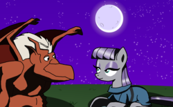 Size: 2900x1800 | Tagged: safe, artist:flyingbrickanimation, artist:theoriginalbeatlebug, boulder (g4), maud pie, g4, brooklyn (gargoyles), crossover, crossover shipping, female, gargoyles, male, maudlyn, moon, rock, shipping, straight, tumblr